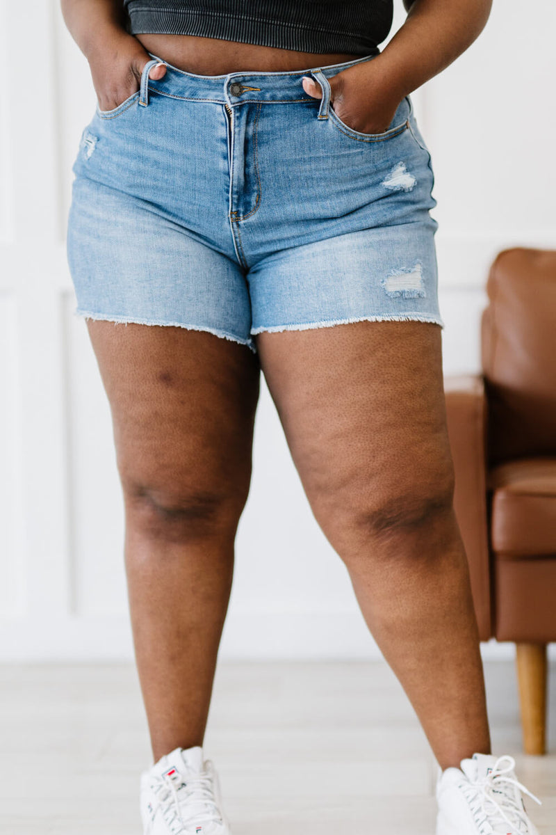 Judy Blue Penny Full Size High-Waisted Distressed Shorts