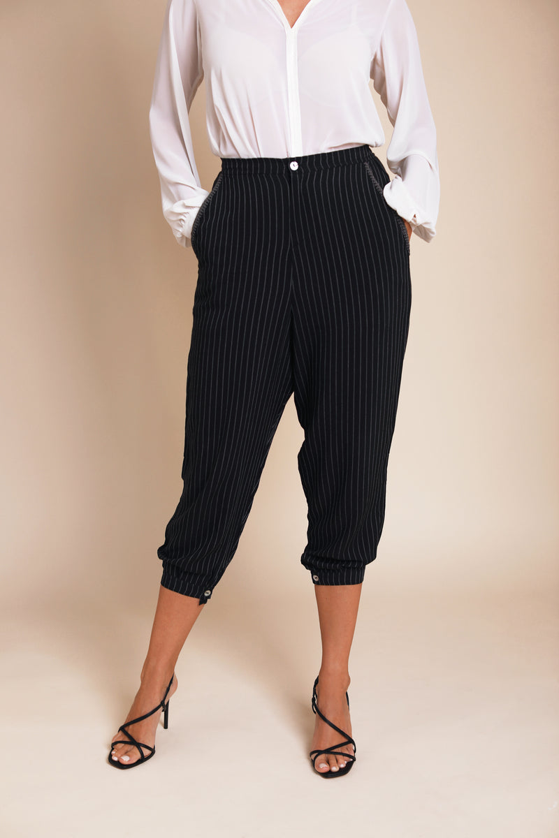 Pinstriped Pants Bynes New York embroidered details