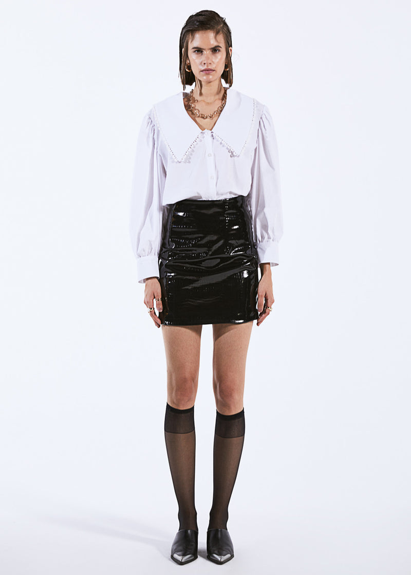 Croc Vegan Leather A-Line Mini Skirt