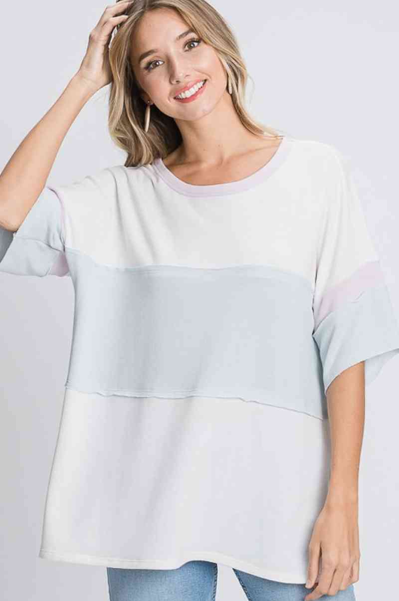 Made in USA Raw Edge Color Block Top