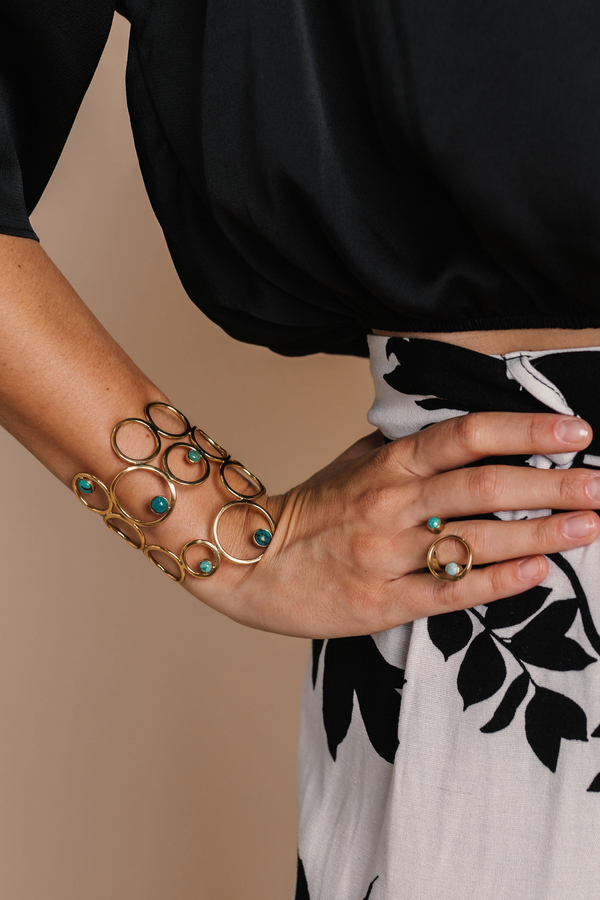 Encrusted turquoise statement cuffs